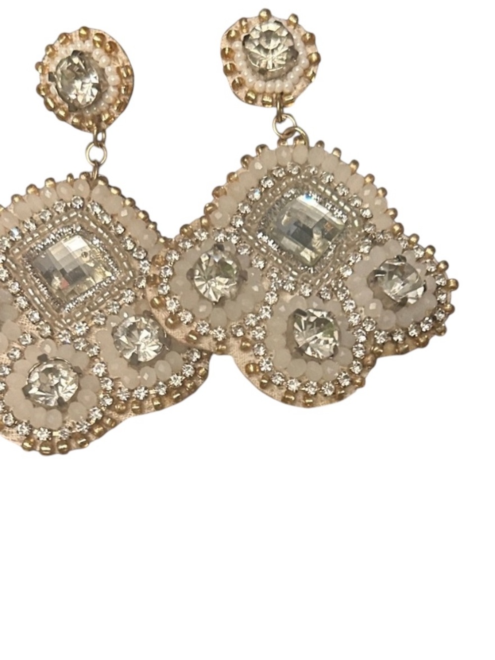 Gold-Tone White Crystal Statement Drop Earrings - Picture 4 of 10